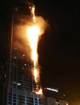 بالصور: السيطرة على حريق في برج بدبي ولا ضحايا