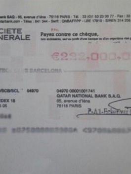  صورة "الشيك الذي اشترى نيمار من برشلونة