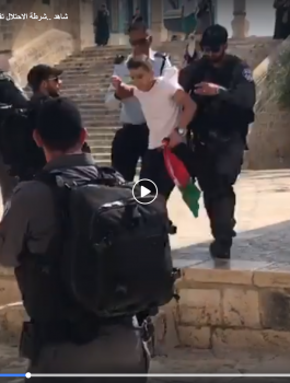 اعتقال فتى فلسطيني لرفعه العلم الفلسطيني داخل الاقصى 