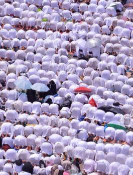 الحجاج ادو صلاتي الظهر والعصر في مشعر عرفات 