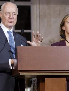 UN Special Envoy of the Secretary-General for Syria Staffan de Mistura and European Union Foreign Policy Chief Federica Mogherini EPA SALVATORE DI NOLFI