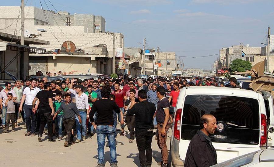 تظاهرة في مدينة أعزاز السورية احتجاجاً على المجزرة الاسرائيلية في غزة